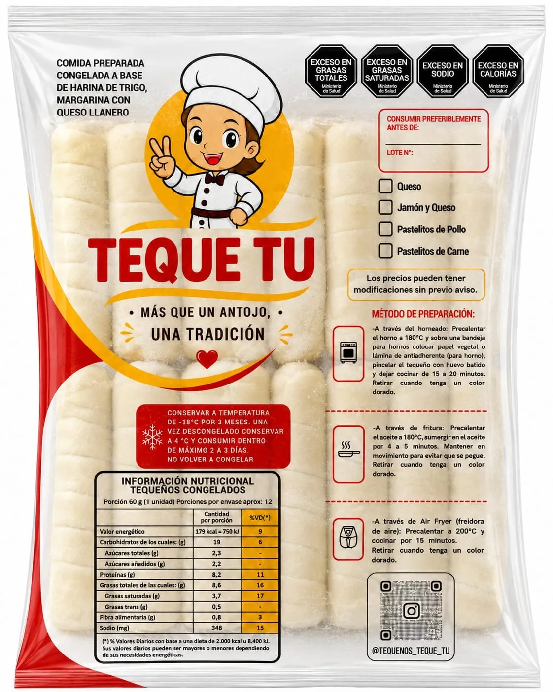 Paquete de 12 tequeños de queso llanero TEQUE TU, crudos y congelados